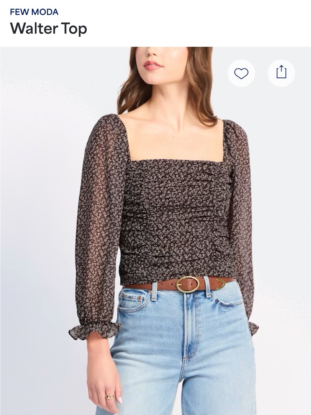 NWT Few Moda Walter Top M Brown Floral Smocked Puff Sleeve Blouse